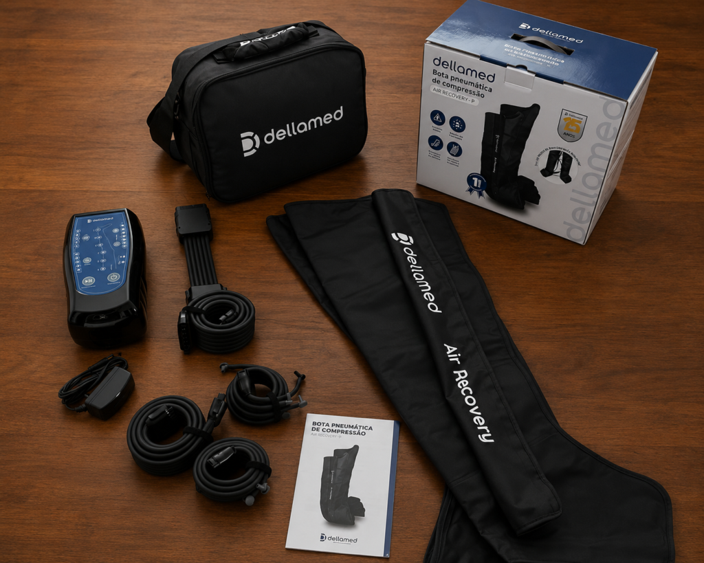 Dellamed Air Recovery com duas botas pneumáticas, controlador central e acessórios